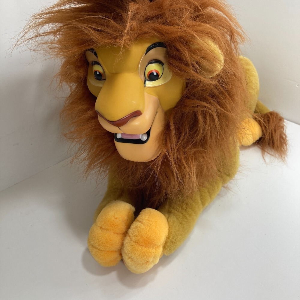 Large Disney Simba Lion King Mufasa Hand Puppet Hard Face Stuffed Plush